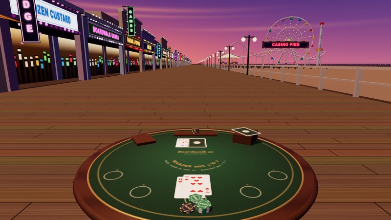 A blackjack table on a bayside deck in Seaside Heights at dusk