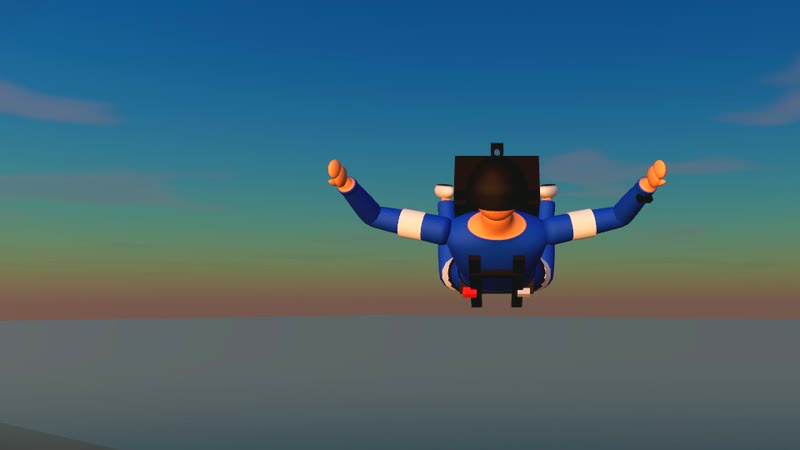 Skydiver in freefall at sunset